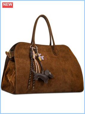 Faux Suede Hobo Tote Bag Extra Large Zipper Pocket Puppy Charm